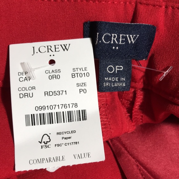 J Crew Factory Casual Pants Pleat Front Red Size 0 Petite NWT Lightweight - Picture 3 of 4